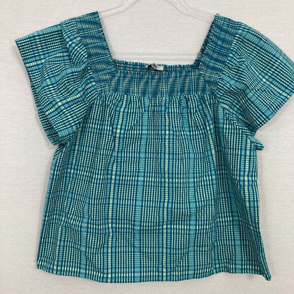 Rails Blue Green Augusta Mini Check Square Neck Top Small - Picture 3 of 11